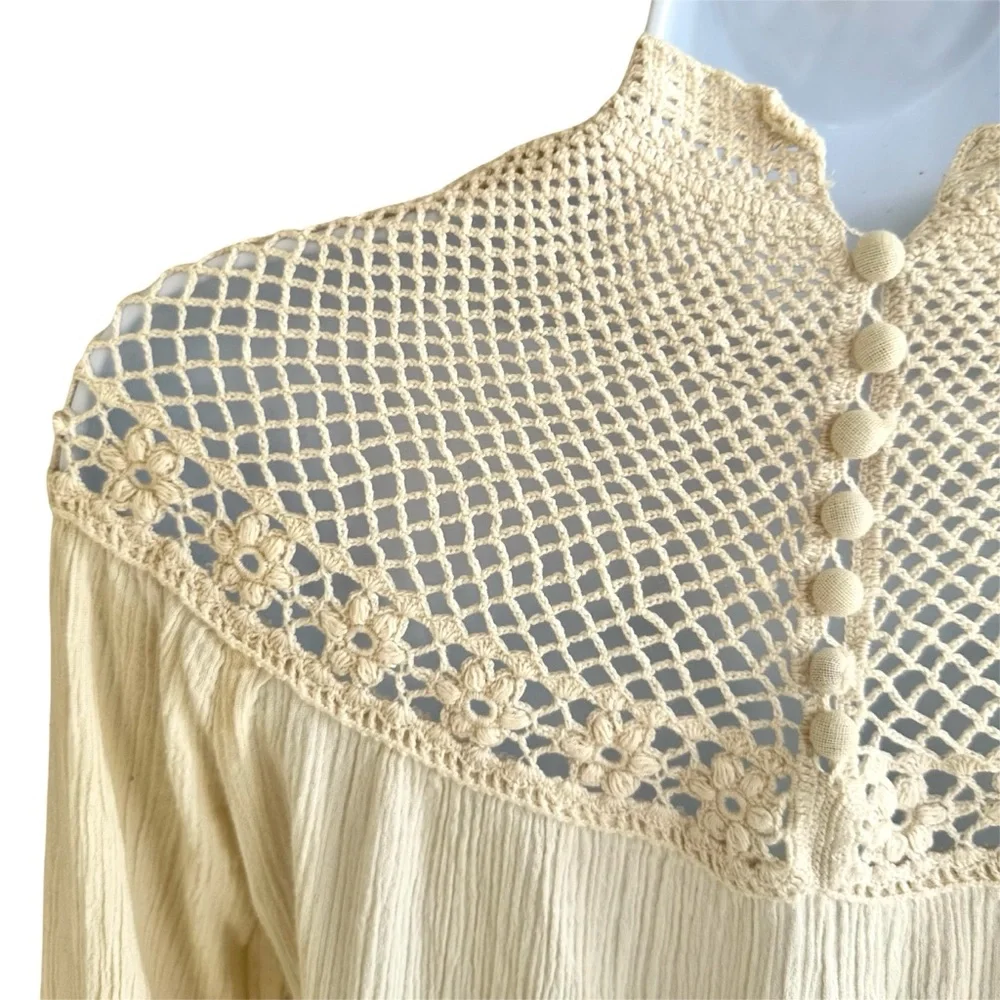 Balkan Antique Folk Crochet Cotton Dress - Picture 4 of 16